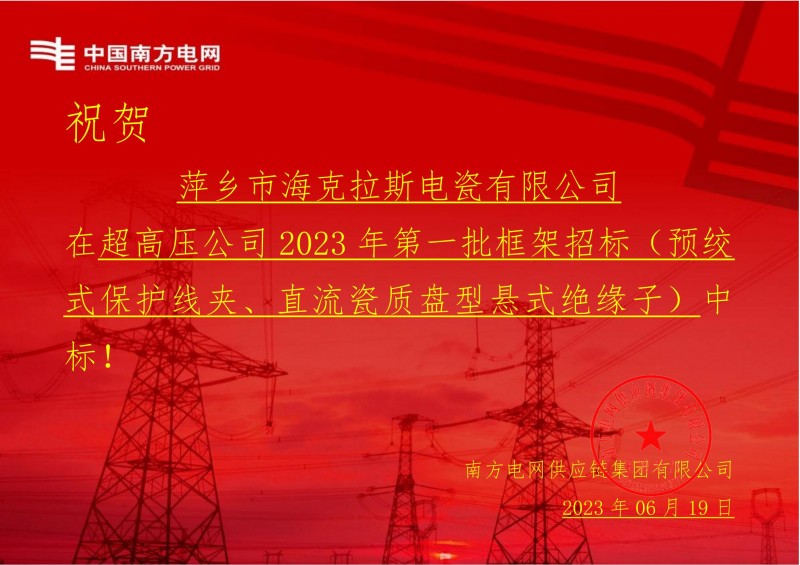 ?？死怪袠?biāo)中國南方電網(wǎng)有限責(zé)任公司超高壓公司2023年第一批框架招標(biāo)（直流瓷質(zhì)盤型懸式絕緣子）
